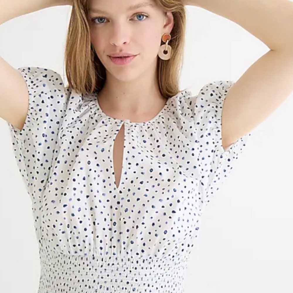NWT J.Crew Puff-sleeve Smocked-waist Midi Dress in Dot Print M - Picture 3 of 10